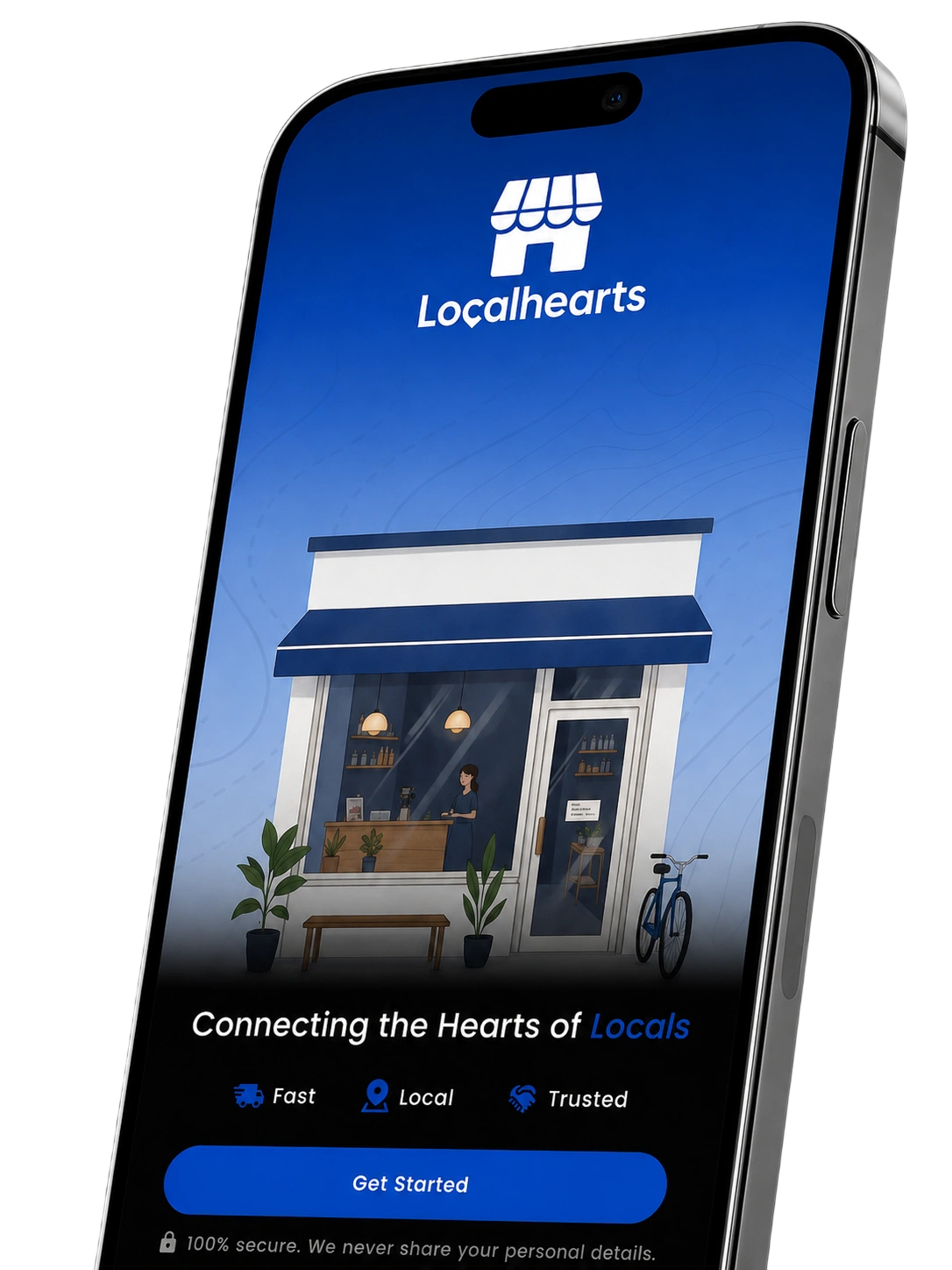 Localhearts mobile app preview on a phone