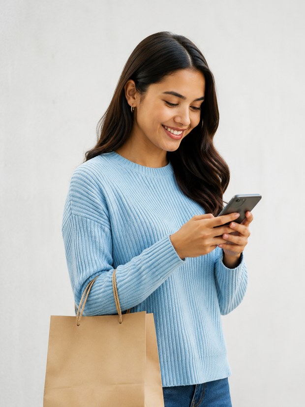 Shopper using phone